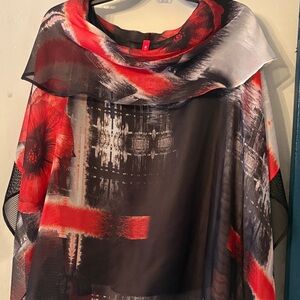 Elegant Red and Black Women's Poncho